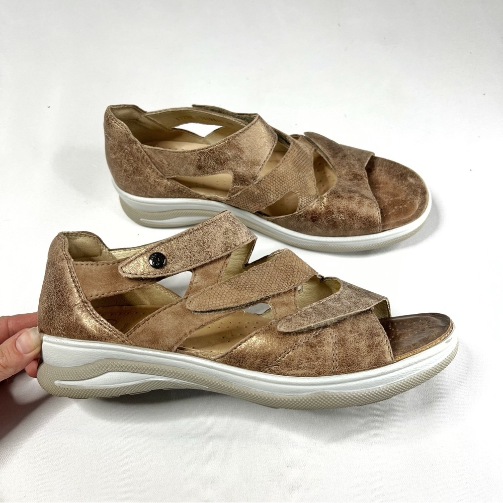 Fidelio Hilly Genuine Leather Comfort Velcro Rose Gold Sandals Size 39 - Picture 3 of 10
